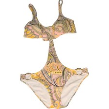 VTG 2011 Victoria's Secret VS One Piece Cut Out Monokini Yellow Paisley M
