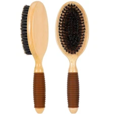 Boar Bristle Pet Brush for Short Haired Dogs Cats Beech Wood Handle Rubber Grip