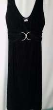 Diamond Rhinestone Sleeveless Black V-Neck Dress Sz M
