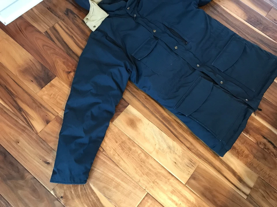 Abrigo Parka Vintage Eddie Bauer Premium Plumón de Ganso Con Capucha Azul Marino Para Hombre Mediano Foto 4 de 4