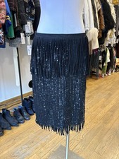 Y2K Black Silk Sequin Fringe Skirt - M