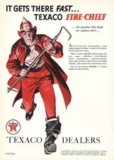 1940 Texaco Fire Chief Gasoline: Gets There Fast Vintage Print Ad