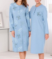 Ascafa Damen Nachthemden (2er-Pack) Nachtwäsche Jersey hellblau Gr. 44/46