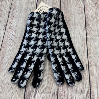 L.I.B. New York Womens Houndstooth Gloves Black White Silver Metallic Tech