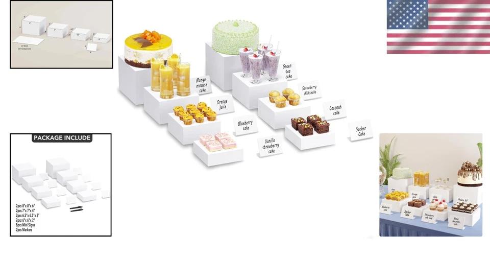 Juego de elevadores de alimentos acrílicos con mini letreros para exhibición de mesa de buffet Foto 2 de 4