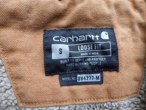 Gilet Carhartt uomo tela d'anatra S marrone vestibilità ampia foderato sherpa vernice macchia OV4277-M - Foto 4 di 12