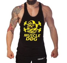 Muscle Dog Singlet Tank Top Vest Bodybuilding Gold's Gym Stringer Shirt M L XL