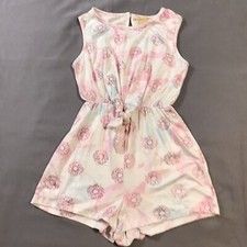 Emma  Elsa Romper Girls 12 White Pink Blue Floral Sleeveless Front Tie
