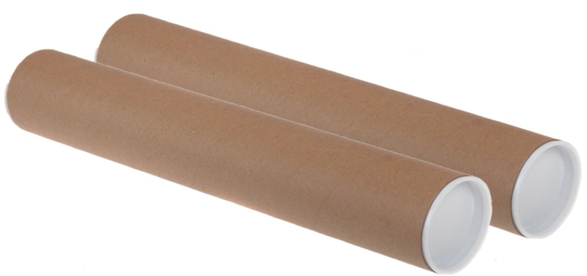 2 x A1 Postal Poster Tubes 50.8 x 640mm 25"" + End Caps