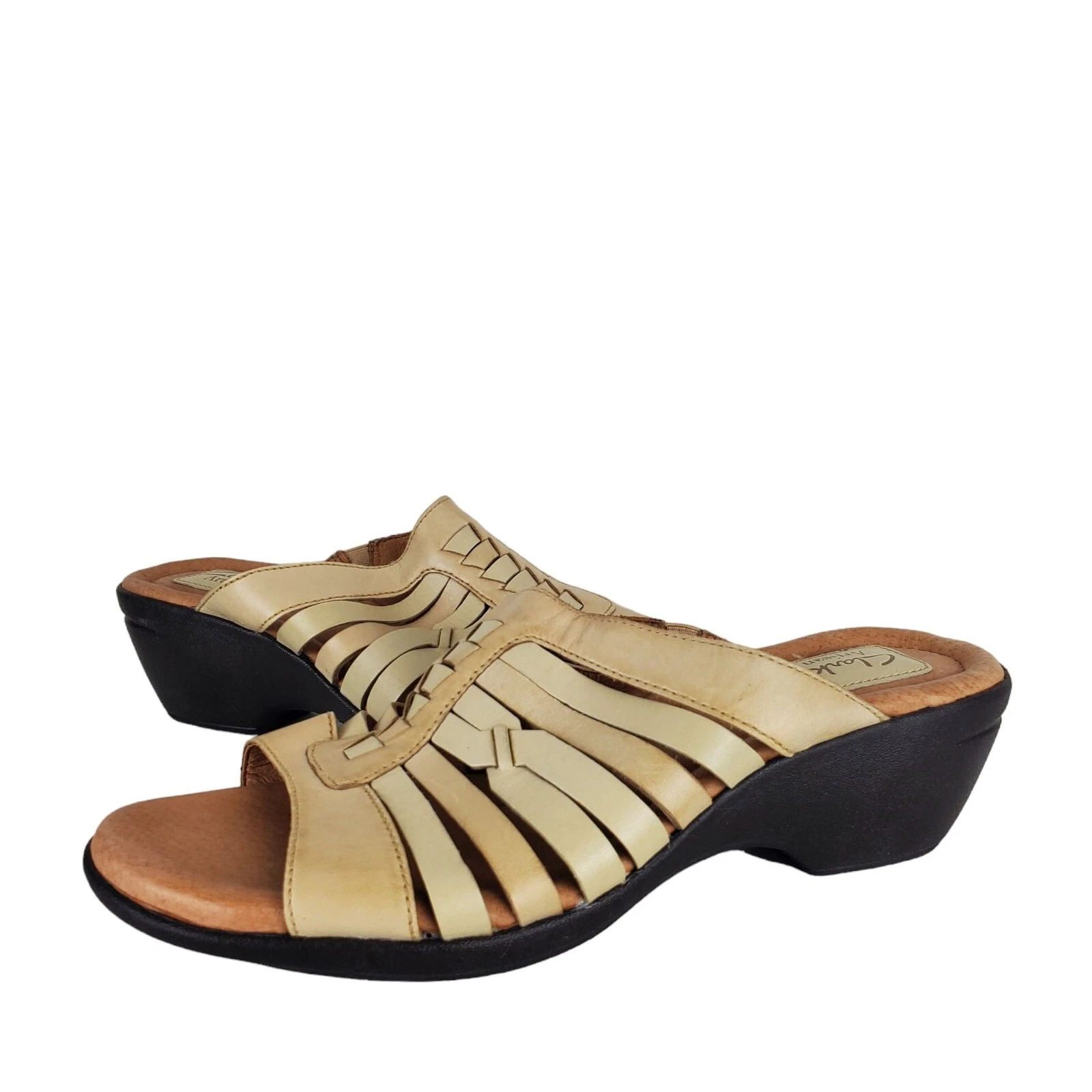 Sandali donna Clarks panna beige pelle reticolo punta aperta huarache slides 8 5
