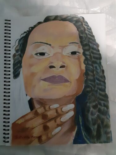 Dibujo a lápiz de color de una hembra con vitiligo (impresiones de venta) - Imagen 1 de 3