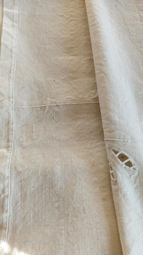 Magnifico Lenzuolo Antico Misto Canapa Ricami Intaglio Iniziali BF Colore Panna - Foto 9 di 24