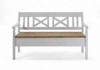 Massivholz Sitzbank 148Cm 2Farbig Weiß Gelaugt Kiefer Mit Armlehne Truhen Bank