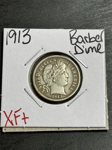 1913 P BARBER SILVER DIME SOLID XF+ EXTRA FINE COIN (Raw12923)