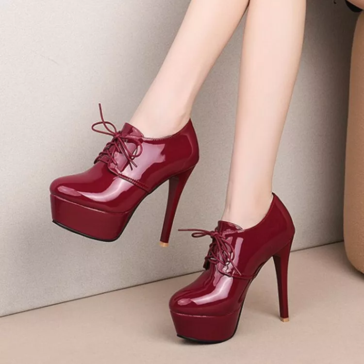 Ankle boots lace up heel platform pumps hotsell