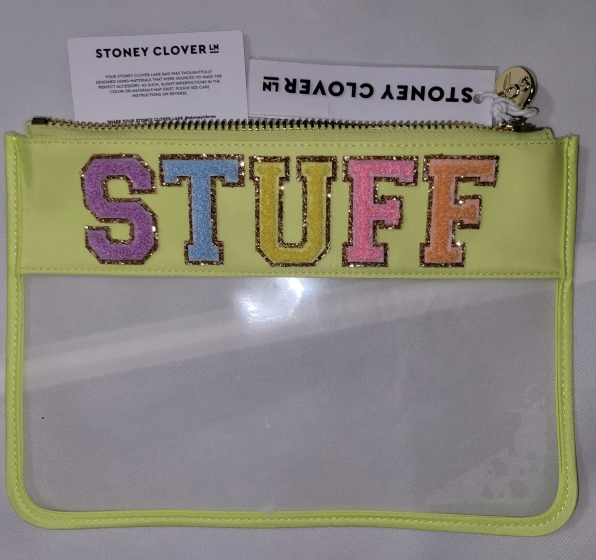 Stoney Clover Lane Clear Patch Flat Pouch Lime STUFF NWT $175