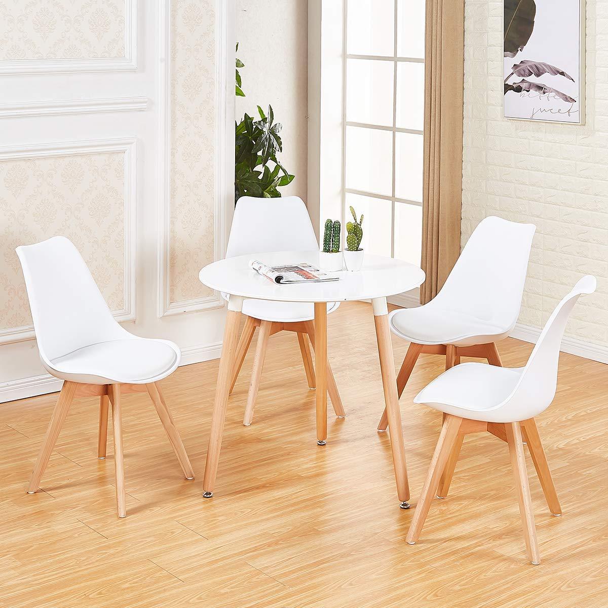 White Round Dining Table And 4 Dining Chairs Retro Solid Wood For Small Kitchen Ebay