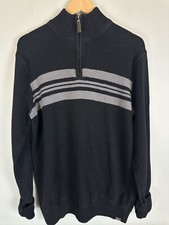 Eddie Bauer Men s Tall Large 1/4 Zip Sweater Black Gray Stripe Pullover Knit