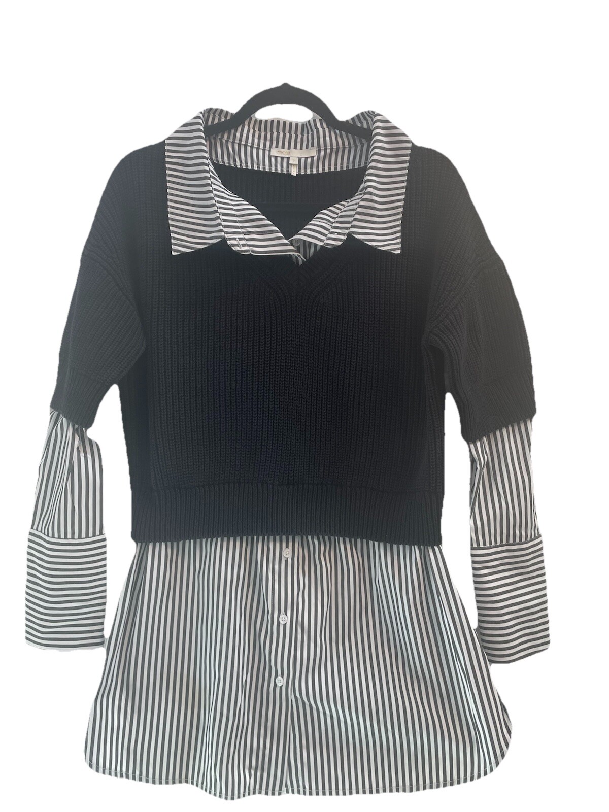 Maje Womens Strip Shirt Sweater Black Size 2 = M
