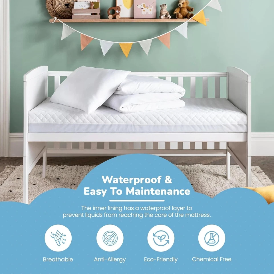 Baby Cot Bed Mattress 140x70x13cm + Free Cot Duvet & Pillow Toddler Bedding Set - Image 4 of 4