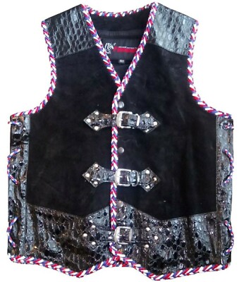 Motorcycle Crocodile Vest Faux Suede Print Biker Braided Real Leather Vest