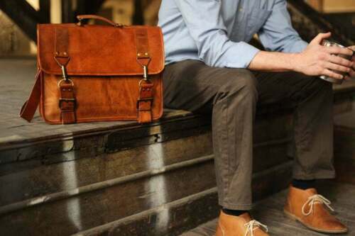 Vintage Genuine Leather Men Shoulder Messenger Bag Brown Laptop Satchel Briefcase
