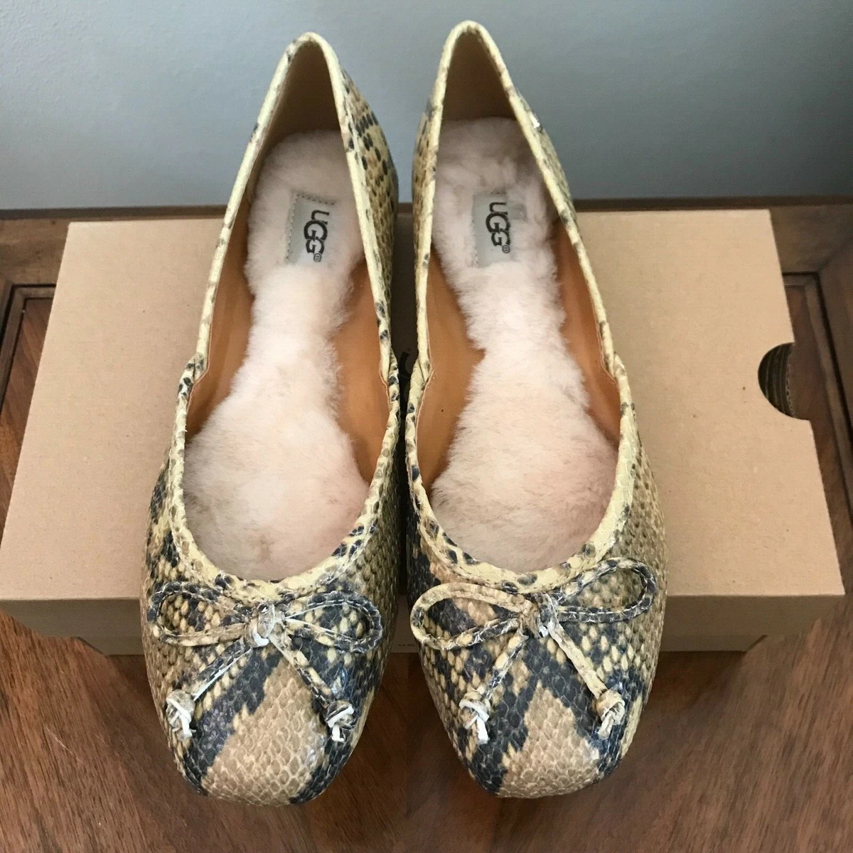 UGG Womens Size 7 Lena Exotic Flats Shoes Natural Snake Print Leather 1101511