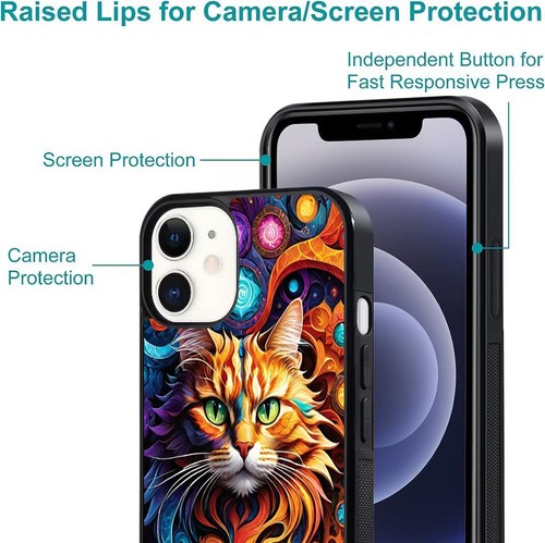 Rainbow Magical Fractal Cat For iPhone SE XS XR Max 5 6 7 8 Plus Protective Case - Picture 13 of 25