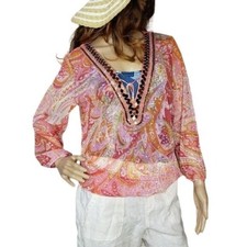 I.N.C beach swim suit coverup mesh sheer orange, beaded, paisley boho size M