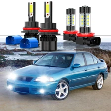 For Nissan Sentra 2000-2003 4x High&Low Beam LED Headlight Fog Light Bulbs Kit
