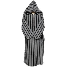 Moroccan Grey 3-Quarter Length Striped Wool Blend Hooded Thobe Djellaba