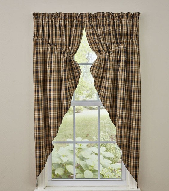 New Primitive Farmhouse TAN BLACK MUSTARD PLAID PRAIRIE SWAGS Panels