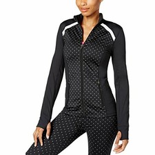 Ideology Womens Reflective Polka Dot Athletic Jacket Noir S