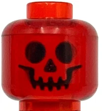 Lego New Trans-Red Minifigure Head with Black Standard Skull Pattern Halloween