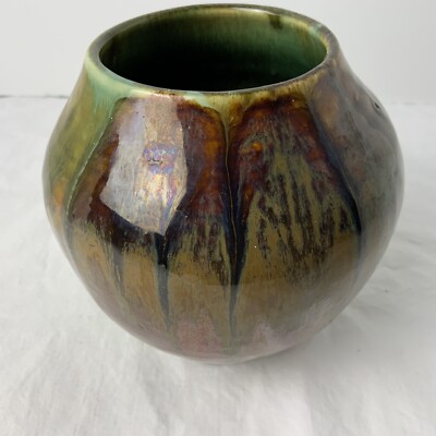 Art Pottery Vintage Stoneware Cascade Earth Colored Vase Signed Gabe 95 