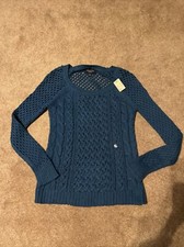 NEW American Eagle Blue Open Knit Pullover Sweater Small Women Long Sleeve