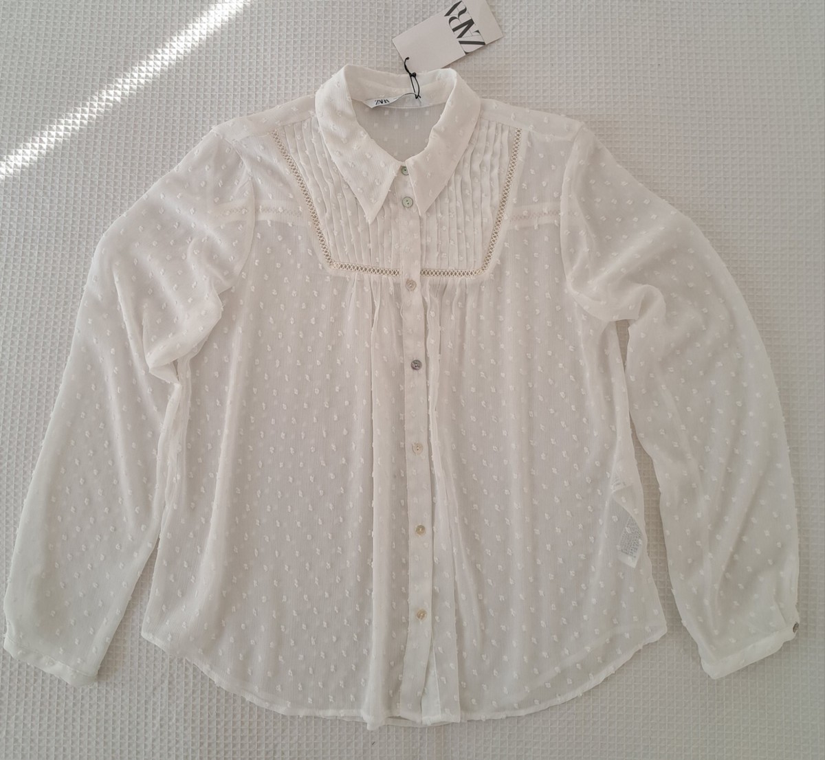 ZARA camicia casacca blusa voile bianco donna ragazza taglia M