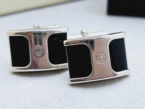Montblanc Sterling Silver 925 & Black Onyx Cufflinks - Afbeelding 1 van 5