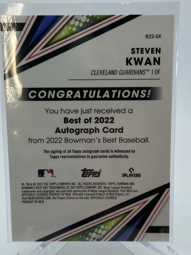 2022 Bowman's Best - Best of 2022 rifrattore blu Steven Kwan /150 RC B22-SK - Foto 2 di 2