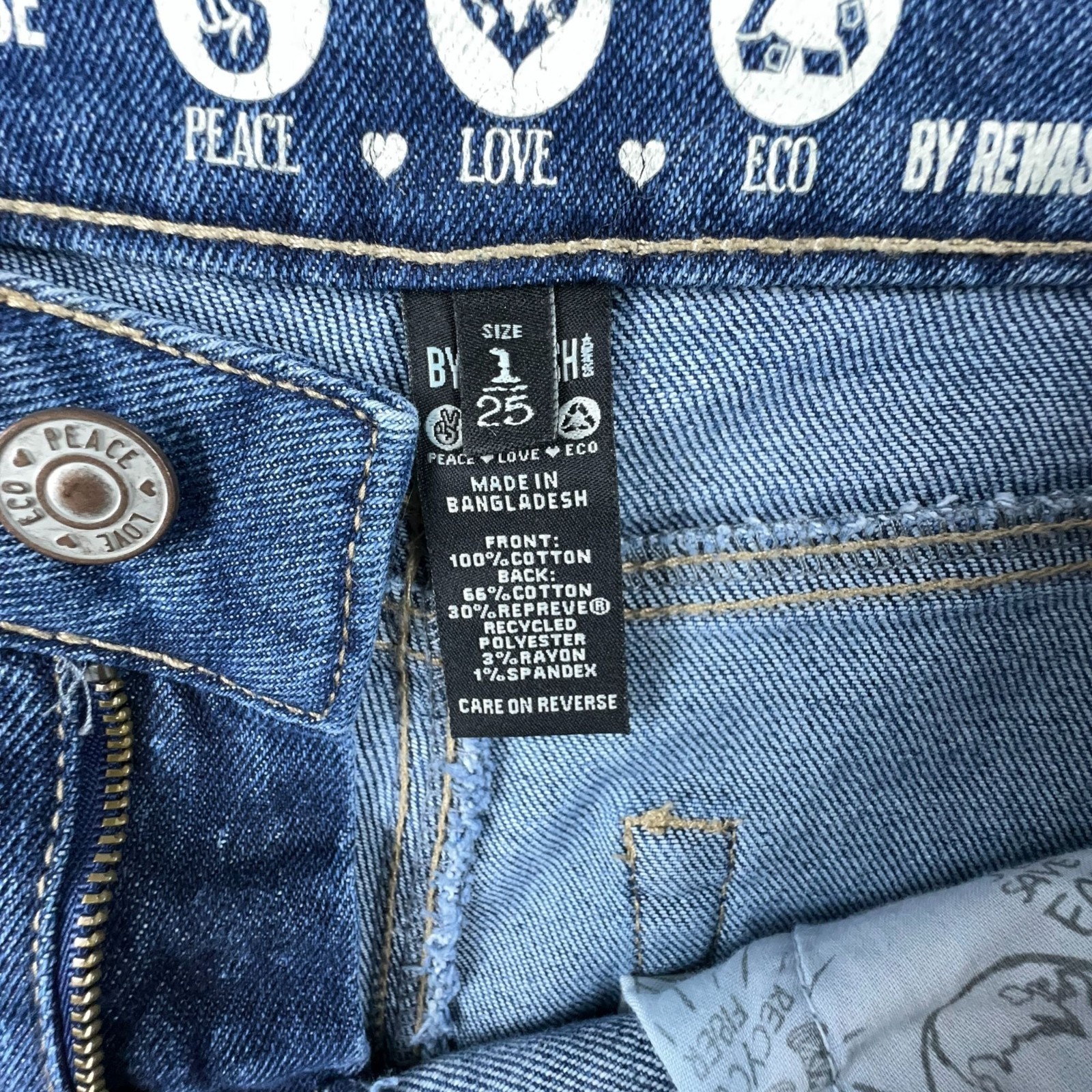 Peace Love Eco by Rewash Jeans High Rise Straight Legs Denim Womens Blue SZ 1/25