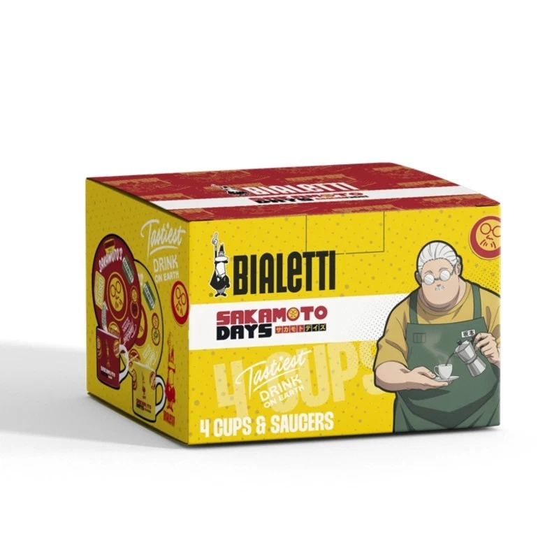Bialetti Sakamoto Days Cups & Saucers Set of 4 Anime Espresso Coffee Tazzine