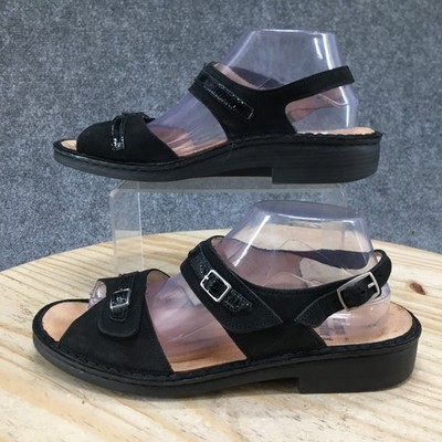 Finn Comfort Sandalas Womens 7 Black Sasso Strappy Leather Adjustable Buckle