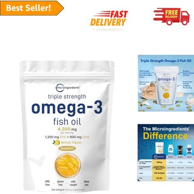 Burpless Omega-3 Fish Oil 4200mg Softgels - 240 Count for Heart & Brain