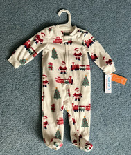 Carter's Just One You 3 Months Christmas Footed Pajamas w/ Santas and Trains NWT