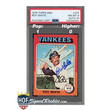 1975 Topps Mini #375 Roy White PSA 8 Auto 10 yankees signed autograph *HOFSR*