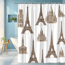 Vintage Parisian Eiffel Tower Shower Curtain for Bathroom Decor
