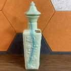 Vintage 1972 Jim Beam Jade And Mint Milk Glass Decanters Floral Pagoda Bottle
