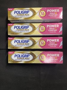 Poligrip Denture Adhesive, Power Max Hold Plus Comfort, 2.2 Ounces Pack of 4