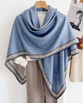 70% Cashmere 30% Silk Bandana 53'' Neckerchief Scarf line Print Shawl Wrap new