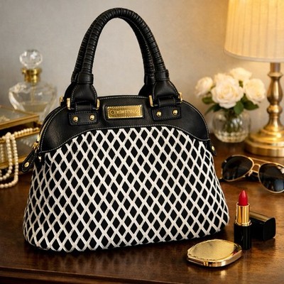 Miss Tina (Tina Knowles) Black White Woven Satchel Handbag